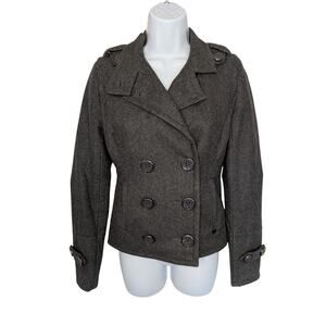 DKNY Women Coats, Charcoal Gray Double Breasted Wool Blend Crop Coat, SZ XS